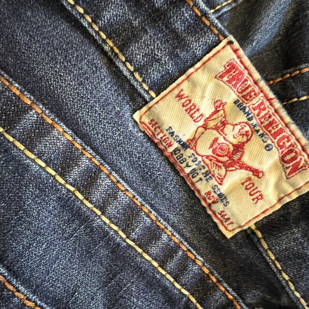 VTG True Religion Jeans Womens 30 Low Blue Denim Bootcut Made in USA Bobby Big T - Picture 4 of 4
